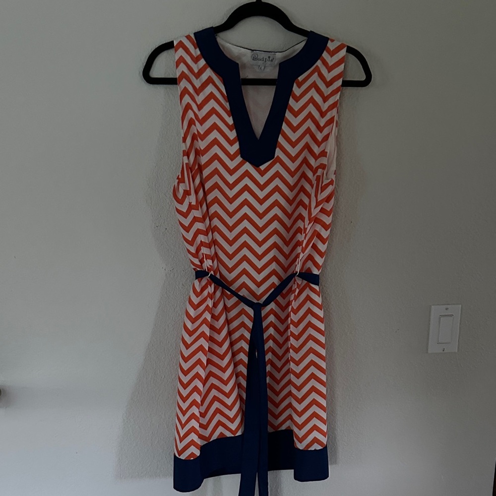 Mud Pie Orange and Blue Chevron Mini Dress